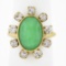 Vintage 14k Gold Oval Cabochon Jade & 1.1 ctw European Diamond Halo Cocktail Rin