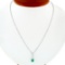 Petite 14K TT Gold .81 ctw Pear Emerald Long Baguette Diamond Drop Dangle Pendan