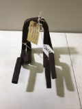 Rare pair of skid brackets for wagon wheels to load logs