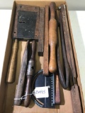 Tray Lot, Older Wooden Tools, incl. lg door lock