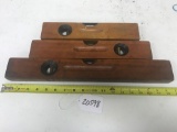 3 nice Stanley Cherry No. 104 Levels, 2 have labels, 12, 14, 18 inch