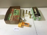 Gun Related Items, 5 Brass 12 Gauge Shell Casings, Powder and Bullets Scale