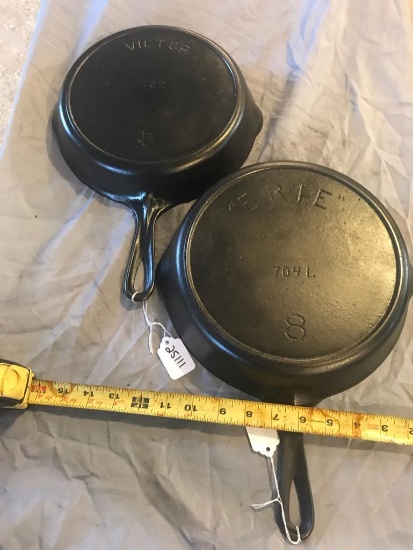 2- #8 Cast Iron Skillets, one Victor and one Erie, selling times the money