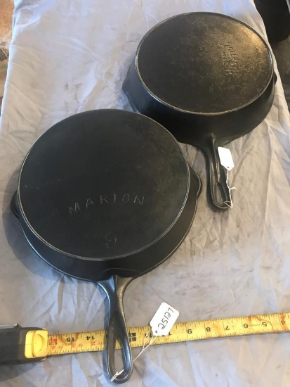 2- #9 Cast Iron Skillets, Marion and Vollrath, selling times the money