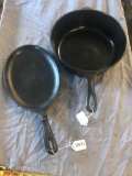 2 Wagnerware Cast Iron Skillets, #8 Chicken Fryer and #1095 Sizzle Server