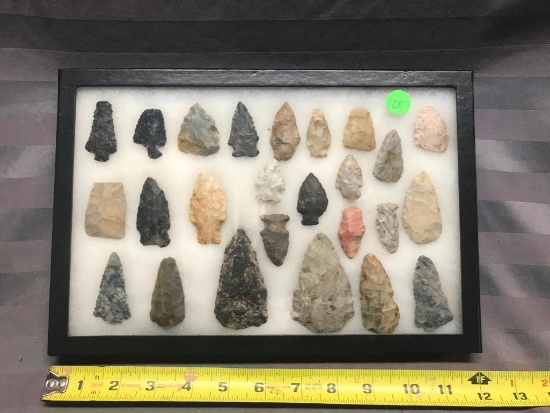 26 Arrowheads from Licking County Ohio, in frame and nicely displayed