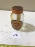 1 Quart Glass Shell Motor Oil Jar, with original sticker