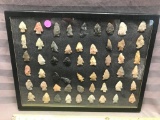 WOW! 54 Arrowheads from Licking County Ohio, in frame and nicely displayed