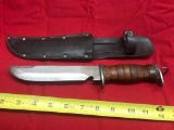 E.G.W. Wooden Handle knife with bottle opener and sheath