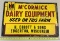 McCormick Dairy Equipment Sign from Wisconsin, 15 x 23 inches