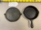 Wagner stylized logo, bailed griddle, kid's and a small Wagner Cast Iron Skiilet