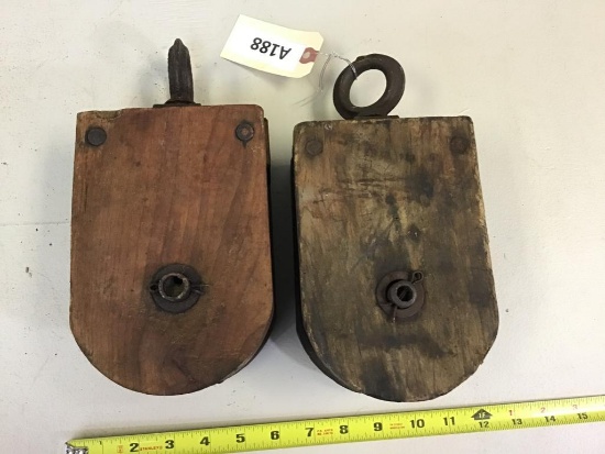 2- Antique Wooden Pulleys