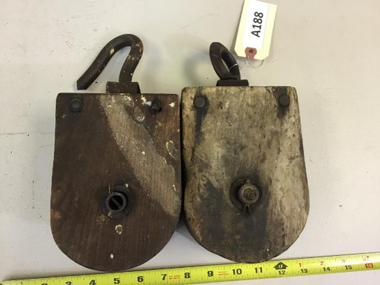 2- Antique Wooden Pulleys