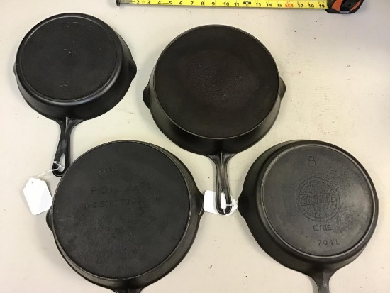 Wapak #8 w/ part # (1910), Wapak #10, Griswold Slant "Erie" w heat ring #8, and Piqua #9