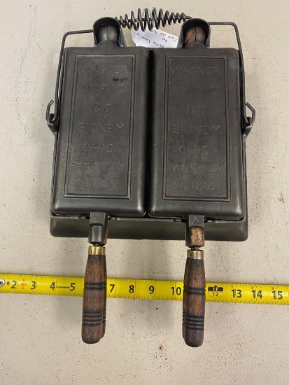 Wagner Cast Iron Twin waffle iron, Pat. July 26, 1892
