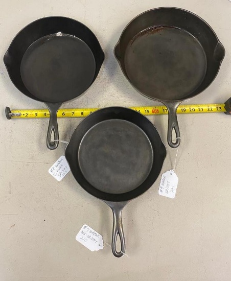 Wapak # 7, 8 and 9 cast iron skillets