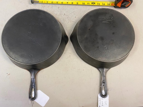 2 #9 Wapak Cast Iron Skillets, one with Z mark