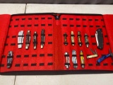 Knife folder and knife lot. Includes 3 case knives and other various USA made knives