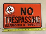 Allis Chalmers No Trespassing Sign, 12 inches wide