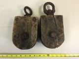 2- Antique Wooden Pulleys