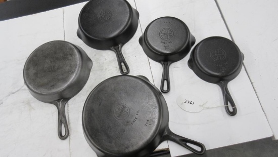 Set of 5 Small Block Logo Griswold Skillets, #3,4,6,6,8