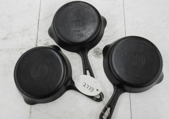 3- Griswold #4 Cast Iron Skillets, 703A,B,C