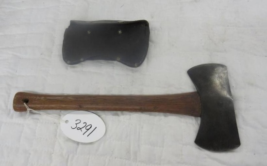 Minature Double Bit Ax with makers mark on ax and includes sheath