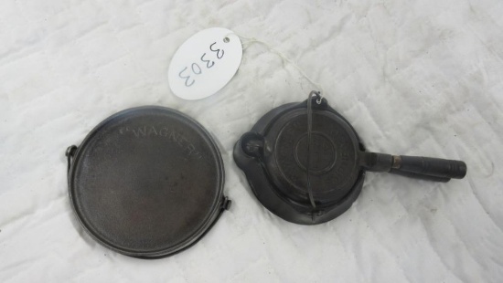 Minature Wagner Waffle Iron with wood handles