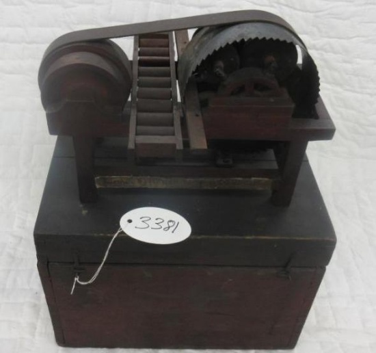 Patent Model Barrel Stave Band Saw Working Model, glue repair on rail, by Milian Barber of Three