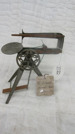 Patent Model Scroll Saw D.F. Sutton Pat. March 30, 1880 original patent tag.