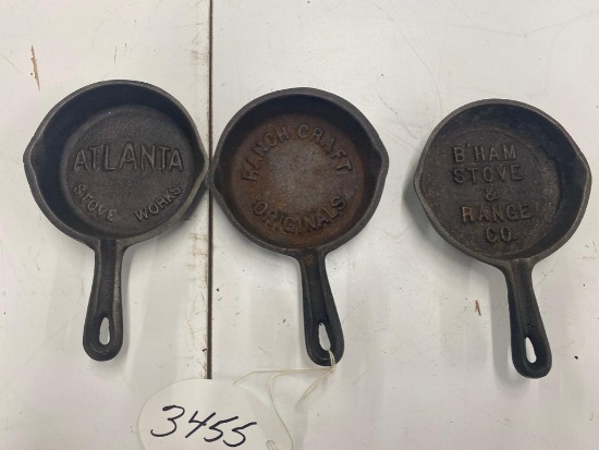 3 Minature CI Skillets Adv Stove company B Ham Atlanta and Ranchcraft