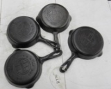 4- Griswold #3 Cast Iron Skillets, small block logo