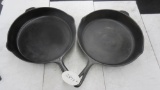 2- #12 Cast Iron Skillets, Unmarked and Lodge 3 notch