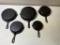 Wagnerware set of 5 cast iron skillets, No. 3,5,6,8 and 10