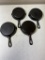4- Wagnerware No. 3 Cast Iron Skillets