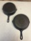 2- Griswold No. Large Block Logo Skillets, no. 7 and no. 8, both with pitting on bottom