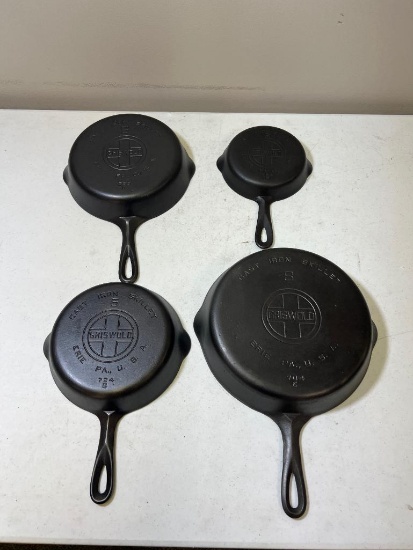 4- Large Block Logo Griswold Skillets, Nos. 3,5,6, and 8