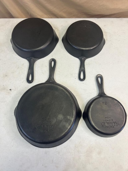 4- Wagnerware Cast Iron Skillets, Nos. 3,5,6, and 8