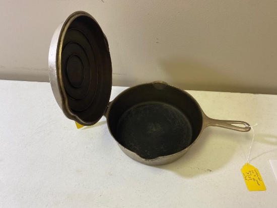 Griswold No. 8 Cast Iron Skillet, with matching lid, both small block,