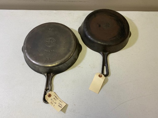 2- Griswold Cast Iron Skillets, No. 7 and No. 8, Molds 704D and 701C