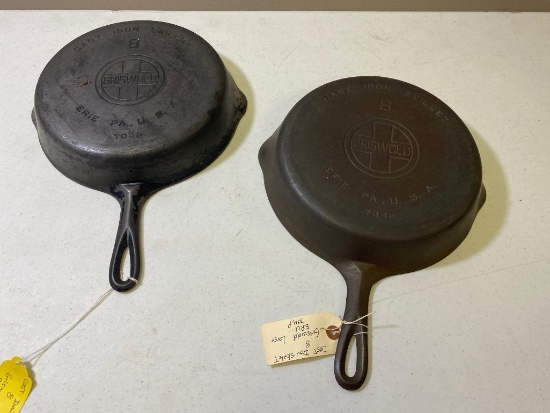 2- Griswold No. 8 Large Block Skillets, Both Mold 704P