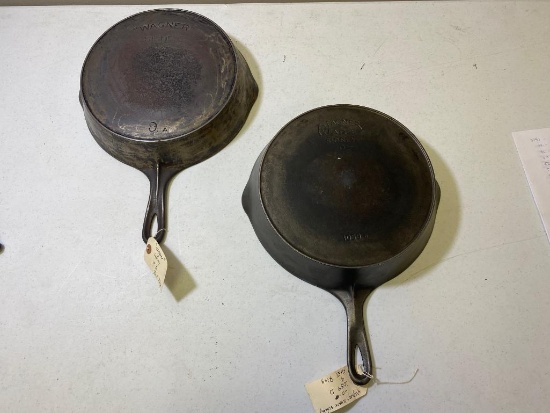 2- Wagnerware Cast Iron Skillets, both w/ heat rings, both number 9