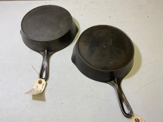 2- Wagnerware Cast Iron Skillets, both w/ heat rings, both number 7