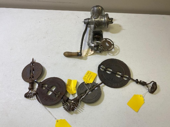 Keystone Meat Grinder, and 4 Cast Iron Dampers