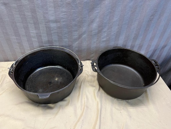 Pair of no. 8 Unmarked Cast Iron Dutch Ovens, no lids