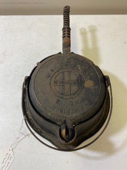 American No. 8 Griswold Slant Logo Waffle Iron with High Base