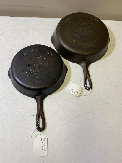 2- Griswold Cast Iron Skillets, No. 6 and No. 8, both Large Block Logo