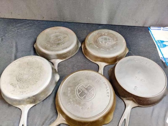5- #8 Skillets, 1 Erie and 4 Griswolds