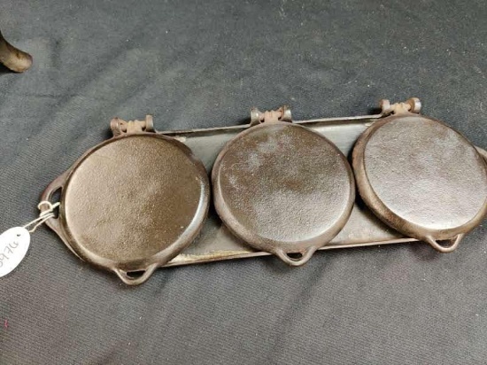 Early 3 Hole Waffle Maker marked 1881 New York