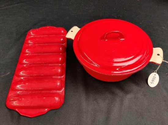 Griswold Enamel Casserole and Cornbread pan